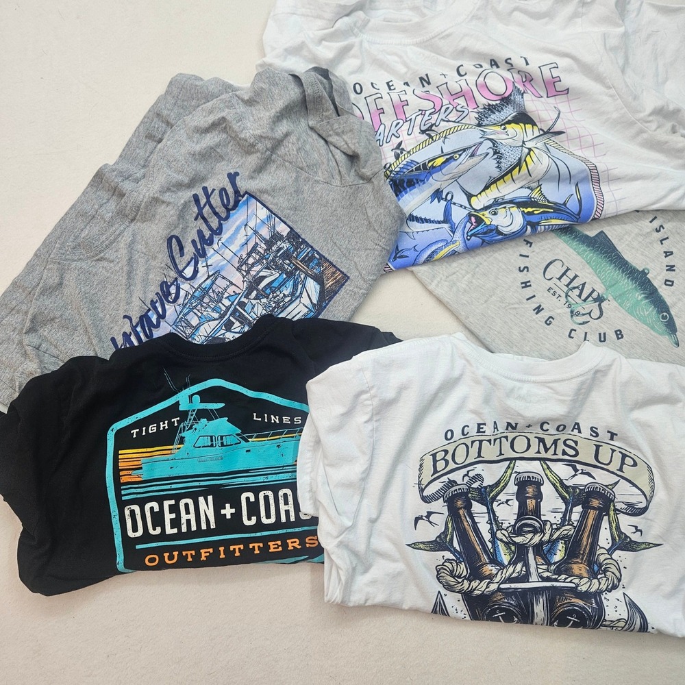 Ocean Coast Fishing T-Shirts‎ Mens Large Multicolor  5pc Bundle Lot